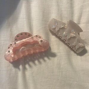 Pearlescent Pink & Iridescent White Butterfly Hair Claw Set